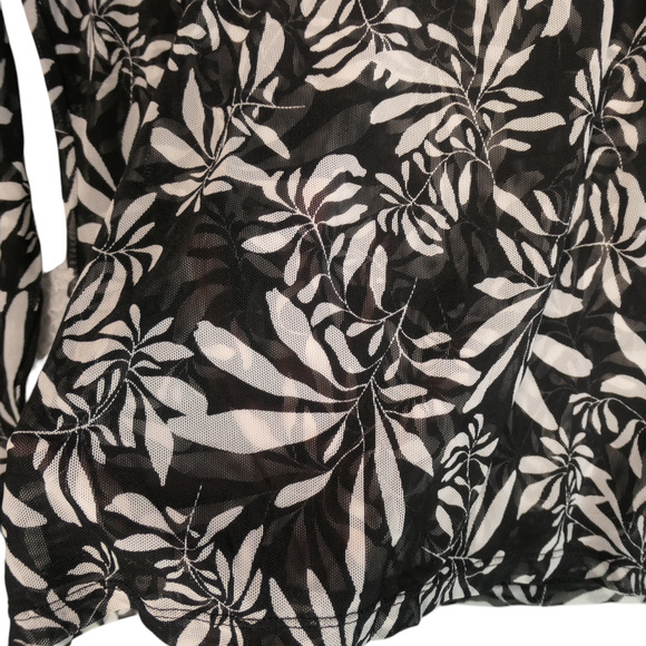 NEW INC Turtleneck Sweater Womens XL Black White Floral Sheer Mesh Stretch Boho - Picture 5 of 12
